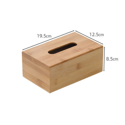 Bamboo wood tissue box with measurements on a white background. Natural, useful and scandinavian home decor. 