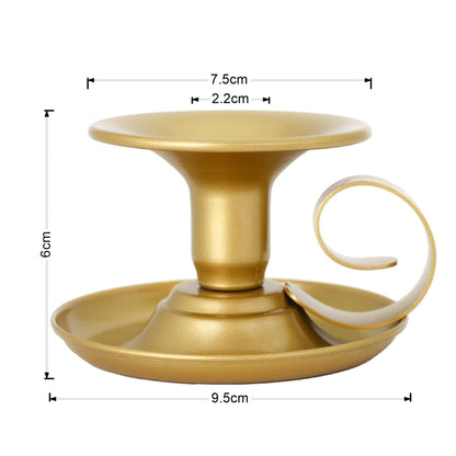 Gold candle holder with dimensions on a white background. Minimalist design. Elegant, modern and antique. 