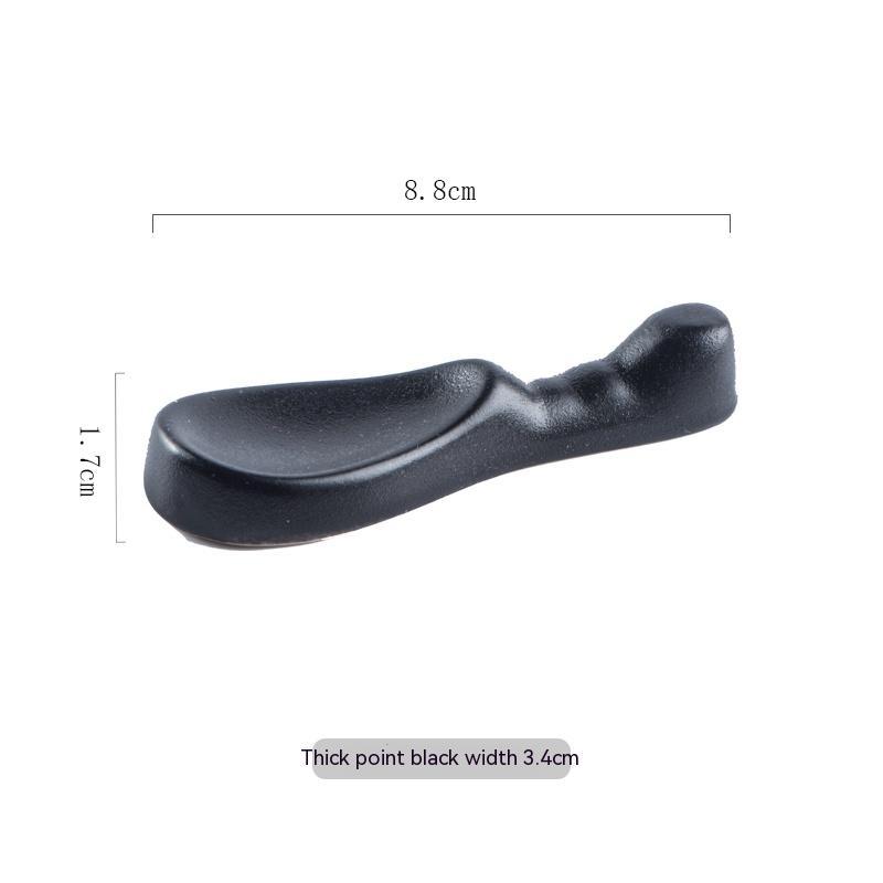 Stylish black ceramic chopsticks holder, Japanese style with measurements on a white background. Modern kitchen accessories.   