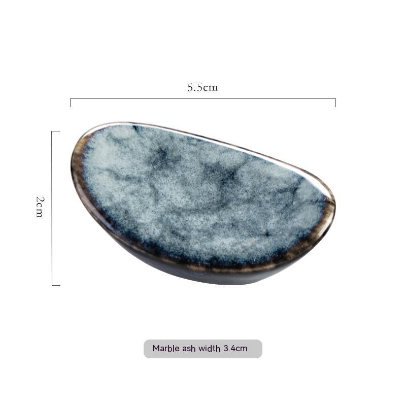 Stylish blue ceramic chopsticks holder, Japanese style with measurements on a white background. Modern kitchen accessories.   