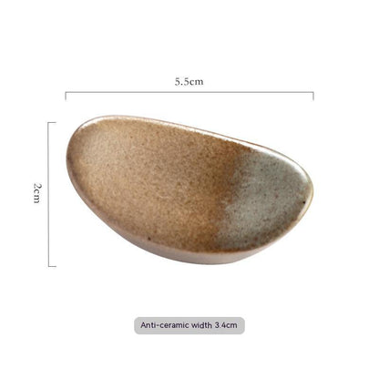 Stylish brown ceramic chopsticks holder, Japanese style with measurements on a white background. Modern kitchen accessories.   
