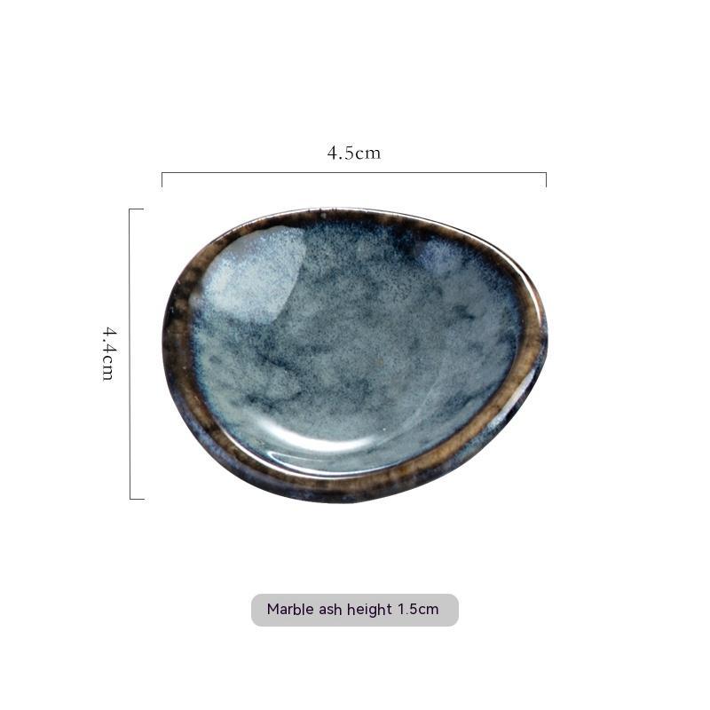 Stylish marble ash blue ceramic chopsticks holder, Japanese style with measurements on a white background. Modern kitchen accessories.   