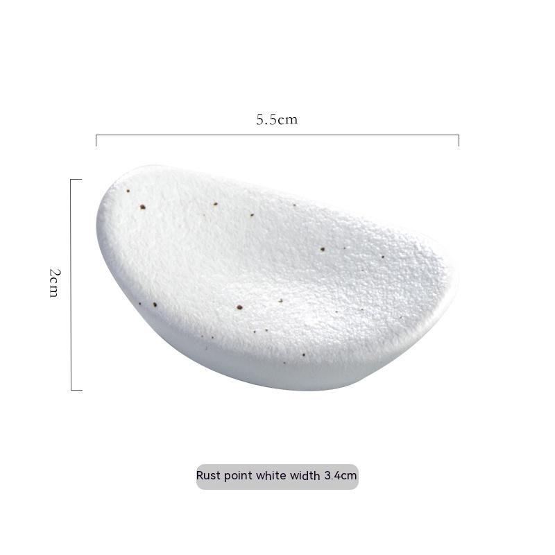 Stylish white ceramic chopsticks holder, Japanese style with measurements on a white background. Modern kitchen accessories.   