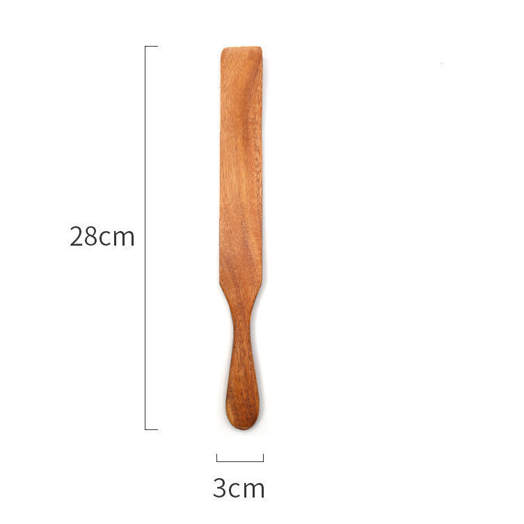 A set of wooden cooking spatulas with measurements on a white background. Natural and earthy kitchen cooking spatula. 