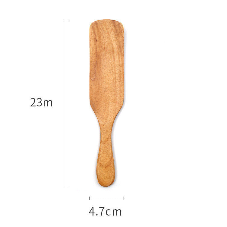 A set of wooden cooking spatulas with measurements on a white background. Natural and earthy kitchen cooking spatula. 