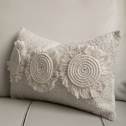 Cotton linen pillow on a grey background. warm and simple ambience. 