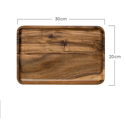 Wooden tray on a white background with measurements. Hand-painted and eco-friendly. Japanese minimalist and natural style. 30x20cm