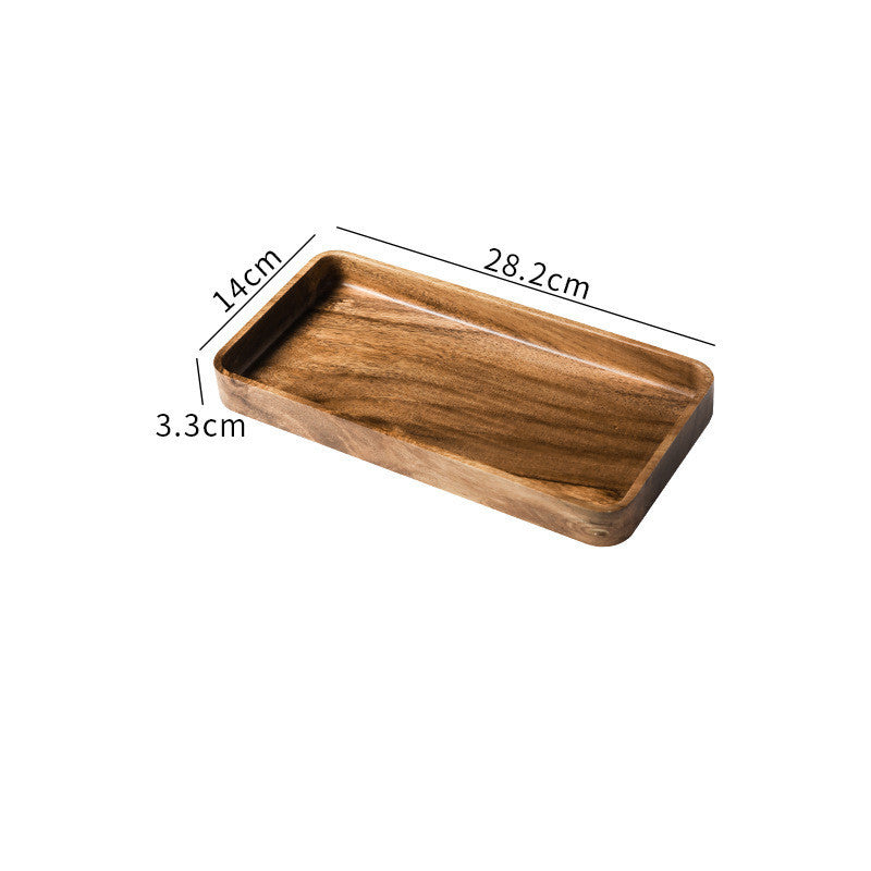 Wooden tray on a white background with measurements. Hand-painted and eco-friendly. Japanese minimalist and natural style.