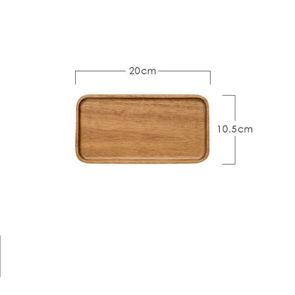 Wooden tray on a white background with measurements. Hand-painted and eco-friendly. Japanese minimalist and natural style.