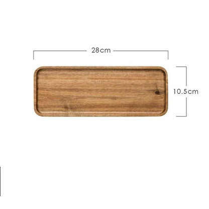 Wooden tray on a white background with measurements. Hand-painted and eco-friendly. Japanese minimalist and natural style. 28x10.5cm