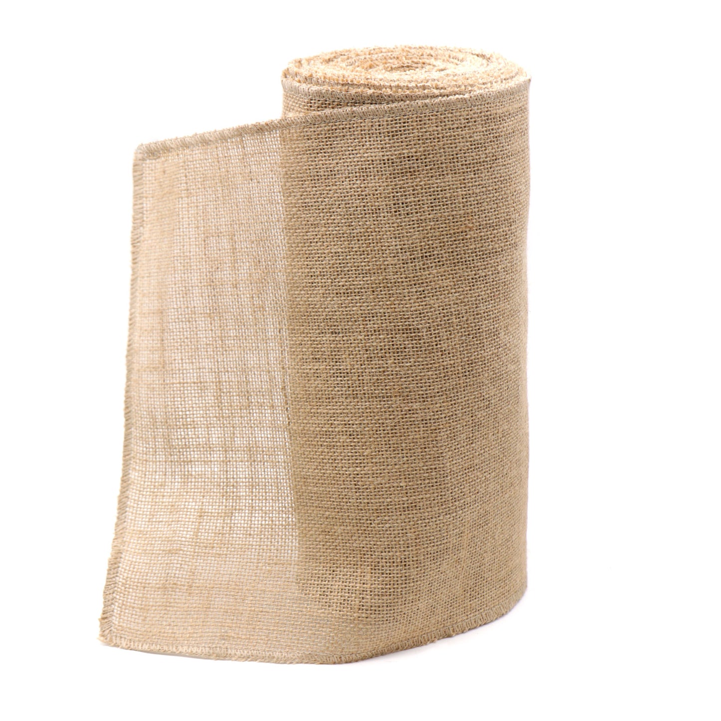 A natural beige jute table runner with a textured surface, laid out on a white background.