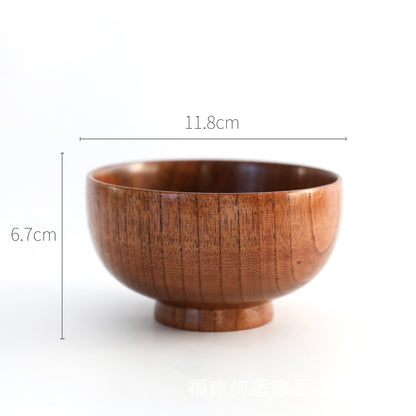 Wooden bowl with measurements on a white background. Solid wood. Japanese style. Earthy and natural.