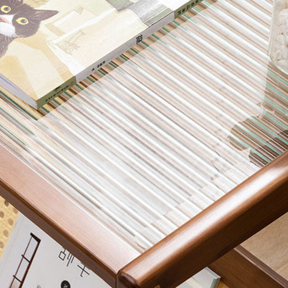 Close up from a minimalist Japanese bamboo furniture design. Clean lines, natural materials, rippled glas surface. Timeless pieces that bring warmth and balance to every home.