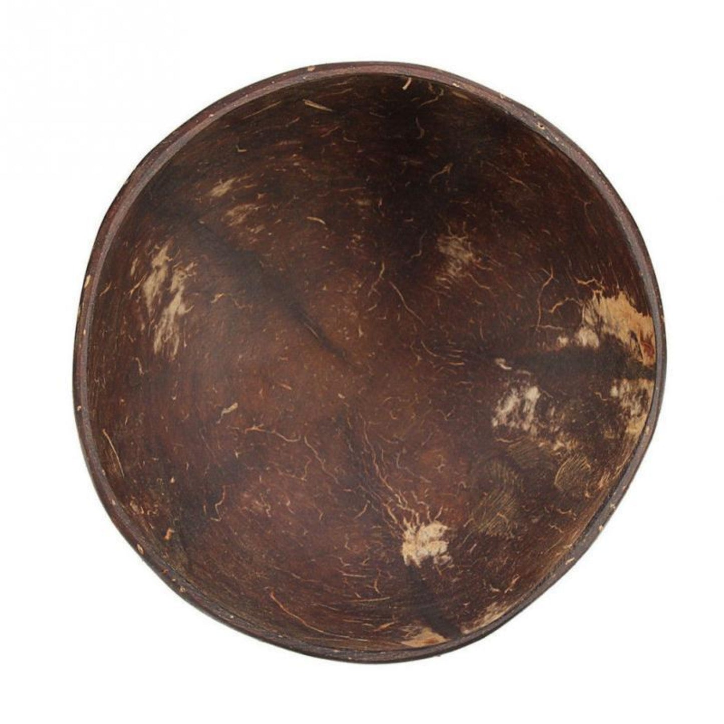 Eco-friendly, natural coconut shell bowl on a white background. Pictured from the top. 