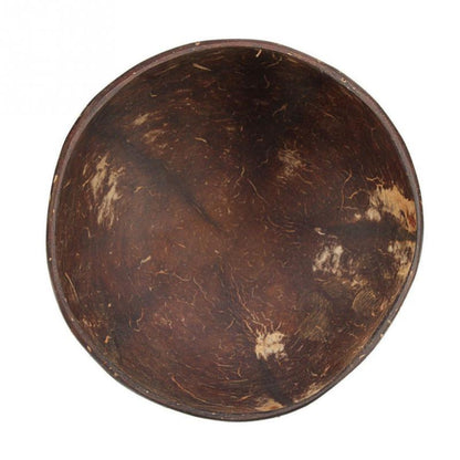Eco-friendly, natural coconut shell bowl on a white background. Pictured from the top. 