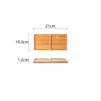 Wooden tray with dimensions labeled on a white background