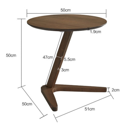 Solid wood side table with dimensions labeled on a white background