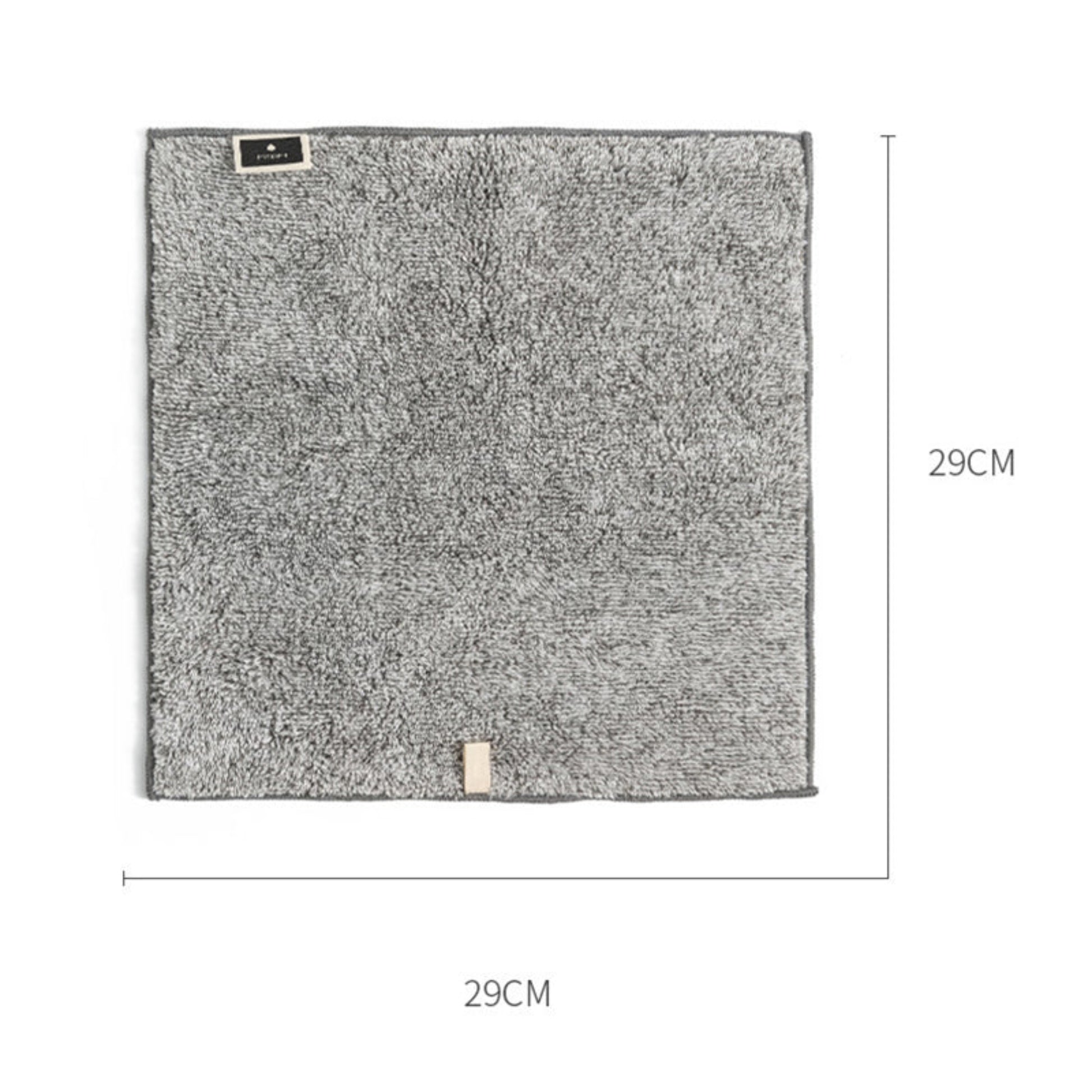 Japanese style super fine fiber towel 29cm x 29cm on a white background. Stylish home decor designed for every bathroom and space. Modern accessories, natural materials. and timeless pieces. 